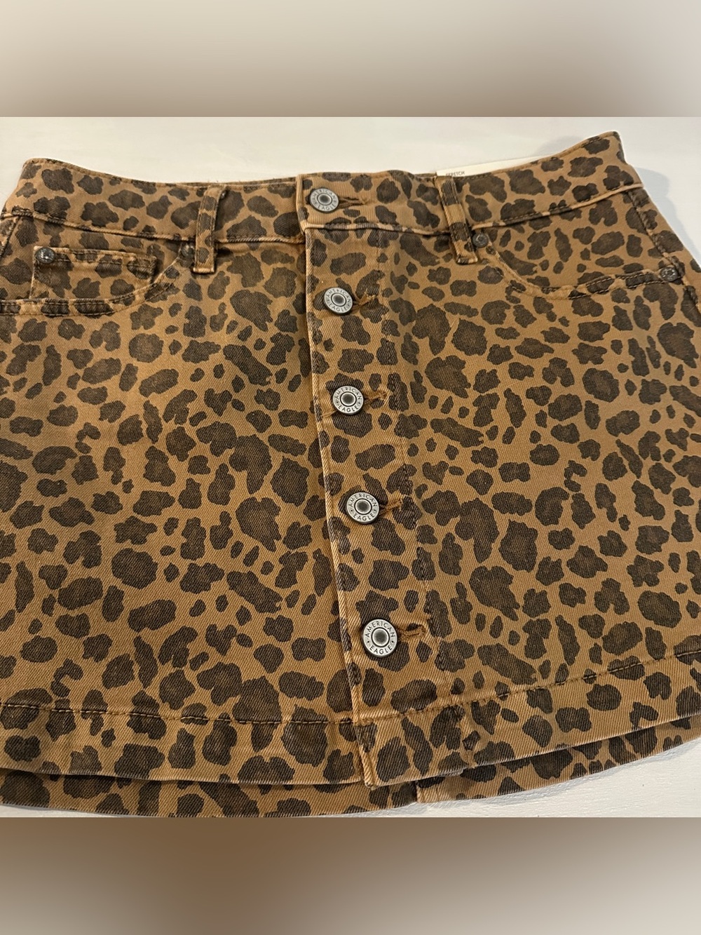 American Eagle Outfitters A-Line Mini Skirt Leopard Print Button-Front Size 0